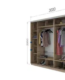 Šatníkové skrine LUNATA š300/v220 štvordverová šatníková skriňa, biela