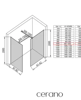 Sprchovacie kúty CERANO - Sprchová zástěna Walk-in Onyx T L/P - 8 mm - hranatá vzpěra - černá matná, mléčné sklo - 100x100x200  CER-8050BD2985