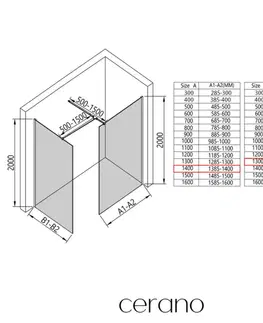 Sprchovacie kúty CERANO - Sprchová zástěna Walk-in Onyx T L/P - 10 mm - hranatá vzpěra - chrom, grafitové sklo - 140x130x200  CER-8050BD9096