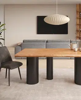 Jedálenské stoly DELIFE Jedálenský stôl Edge 200x100 XL akácia prírodná Troa kov čierna Live-Edge
