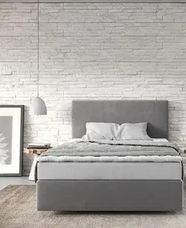 Postele Boxspring DELIFE Boxspring posteľ Dream-Well 120x200 cm mikrovlákno sivá s matracom a topperom