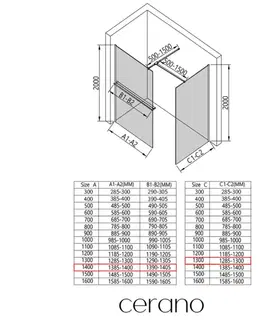 Držadlá k vani CERANO - Sprchová zástěna Walk-in Onyx T L/P - 10 mm - hranatá vzpěra + polička/držák na ručníky - černá matná, grafitové sklo- 140x130x200  CER-8050BD9444