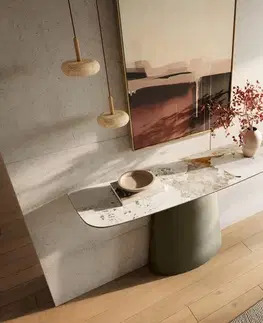 Konzolové stolíky DELIFE Konzolový stolík Edge zaoblený 140×40 cm keramika Minas Melange bielo-béžová Conos kov titánová farba