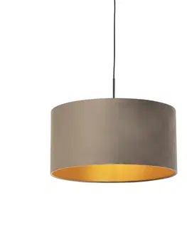 Závesné svietidlá Závesné svietidlo s tienidlom z taupe zamatu so zlatom 50 cm - Combi