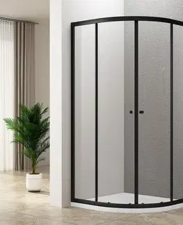 Sprchovacie kúty AQUALINE - ARLETA BLACK štvrťkruhový sprchovacia zástena 800x800, číre sklo BLS800