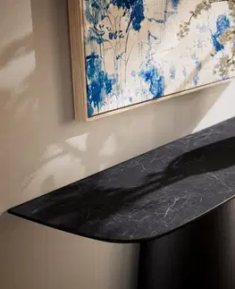 Konzolové stolíky DELIFE Konzolový stolík Edge zaoblený 140×40 cm keramika Laminam® Nero Greco antracitová kužeľová kovová čierna