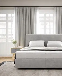 Postele Boxspring DELIFE Boxspring posteľ Dream-Well 180×200 cm manšester strieborno sivá s vreckovou pružinovou matracou a topperom Visco