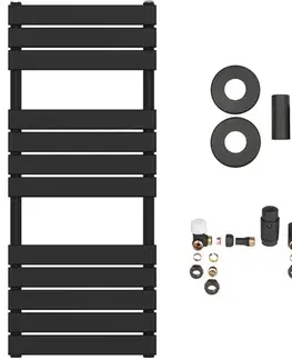 Doplnky do kúpeľne CERANO - Kúpeľňový radiátorový set Claude - ústredné vykurovanie - bočné pripojenie - 575W - čierna matná - 1200x500 mm CER-663313