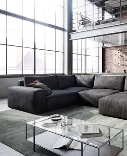 Sedacie súpravy XL DELIFE Pohovka v tvare U Lanzo 300x210 cm imitácia kože vintage antracitová ležadlo variabilné