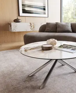 Konferenčné stolíky DELIFE Konferenčný stolík Edge okrúhly 100x100 cm keramika Minas Melange Sarity nerezová oceľ kefovaná