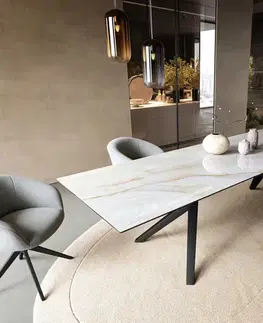 Jedálenské stoly DELIFE Jedálenský stôl Edge 300×100 cm keramika onyx perla Zenthara hranatý kov čierna