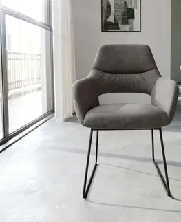 Jedálenské stoličky DELIFE Jedálenská stolička Yago-Flex s opierkami mikrovlákno antracitová vintage tenká podstava čierna vrecková pružina