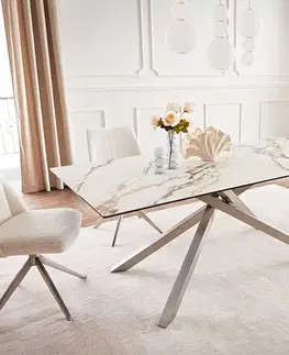 Jedálenské stoly DELIFE Jedálenský stôl Edge 200x100 keramika Calacatta Luxe bielo-zlato-šedá krížová podstava obdĺžnik nerezová oceľ