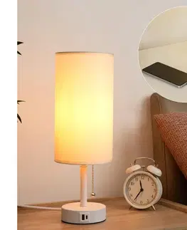 Lampy BRILAGI - Stolná lampa s USB portom TABLON 1xE27/25W/230V biela/krémová BRI593