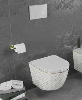 Záchody MEXEN - Lena Závesná WC misa vrátane sedátka s slow-slim, duroplast, biela/zlatý vzor 30224009