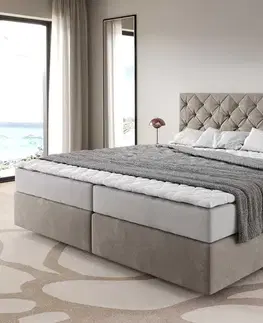 Postele Boxspring DELIFE Boxspring posteľ Dream-Great mikrovlákno béžová 200x200 cm s vreckovou pružinovou matracou a topperom Visco