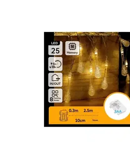 LED osvetlenie  B.V.  - LED vonkajšia vianočná reťaz 25xLED/8 funkcií 3xAA 2,5m IP44 teplá biela kvapky B10303K57