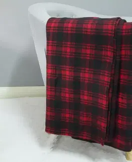 Ozdobné prikrývky Fleecová deka červená mriežka 130x170