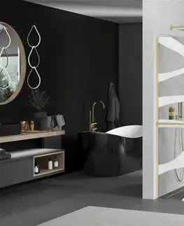 Sprchové dvere MEXEN/S - KIOTO Sprchová zástena WALK-IN s poličkou a držiakom uterákov 120 x 200, transparent/bialy vzór 8 mm, zlatá 800-120-121-50-97