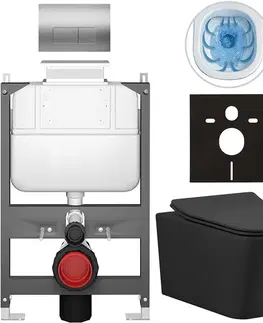 Záchody CERANO - Kompletný WC set Basic/Forte - čierna matná - WC tlačidlo Modulo/Strieborná - ovládanie zhora - predstenová inštalácia - 51x36 CER-8050BD86415