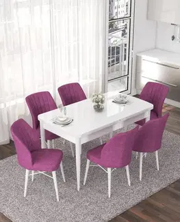 Jedálenské sety Extendable Dining Table & Chairs Set (7 Pieces) Nef - White, Purple