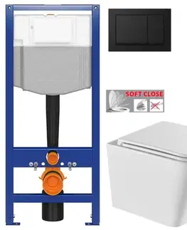 Závesné wc sety CERSANIT predstenový inštalačný systém s čiernym tlačidlom K97-0574 + WC INVENA FLORINA /VÍROVÉ SPLACH/ WITH SOFT  se sedlem RIMLESS K97-526 0574 FL1