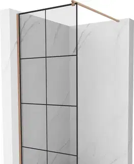 Sprchové dvere MEXEN/S - Kioto Sprchová zástena WALK-IN 70 x 200, čierny vzor 8 mm, meď kartáčovaná 800-070-101-65-77