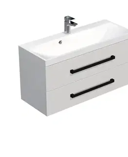 Kúpeľňový nábytok Kúpeľňová skrinka s čiernou úchytkou a umývadlom SAT Cube Way 100x53x40 cm biela lesk lesk/mat CUBE2C100ZBL CUBE2C100ZBL