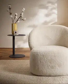 Lounge kreslá DELIFE Lounge kreslo Pulo 80x80 cm plyšový manšester krémovo biela