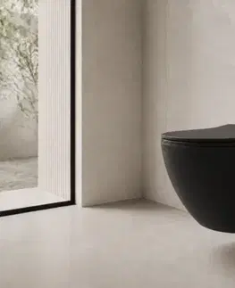 Záchody CERANO - WC závesné Cesso, Vortex + Slim/UF sedátko - čierna matná - 49x36 CER-476684