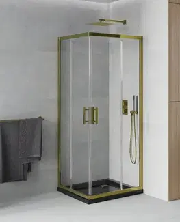 Vane MEXEN/S - Rio sprchovací kút 70x70, transparent, zlato + vanička Flat, čierna 860-070-070-50-00-4070G