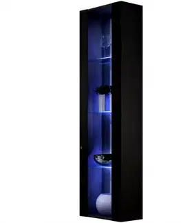 Vitríny v podkrovnom štýle Vitrína Fly 41+Sklo čierna+LED