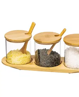 Misky a misy 4home Sada sklenených dóz s podnosom a lyžičkami Bamboo, 310 ml