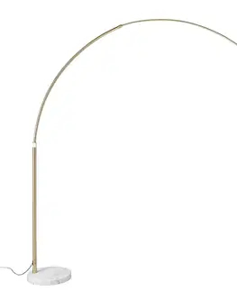 Oblúkové lampy Oblúková lampa mosadz s bielym mramorovým podstavcom nastaviteľná - XXL