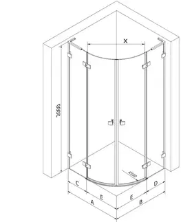 Sprchovacie kúty MEXEN/S - Lunar L sprchový kút štvrťkruh krídlový 100 x 100, transparent, zlato 833L-100L-100P-50-00