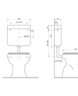 Záchody SAPHO - WC kombi, dvojtlačítko 4/8l, zadný odpad, biela TP3308
