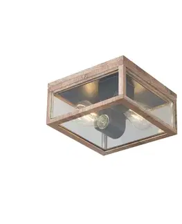 Vonkajšie stropné svietidlá Priemyselné stropné svietidlo s drevenou potlačou IP44 2-Lights - Charlois