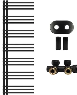 Doplnky do kúpeľne CERANO - Kúpeľňový radiátorový set Burke - ústredné vykurovanie - asymetrické pripojenie 50 mm - 513W - čierna matná - 1500x500 mm CER-225768