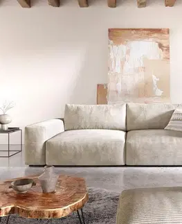 Veľké pohovky DELIFE Veľká pohovka Lanzo XL 270x130 cm manšester béžová s taburetom