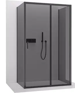 Sprchovacie kúty CERANO - Trojstenný sprchovací kút Varone LINE UL/P - 6 mm - čierna matná, grafitové sklo - 140x70x195 - posuvný CER-8050BD7843