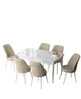 Jedálenské sety Extendable Dining Table & Chairs Set (7 Pieces) Zen - White, Cream