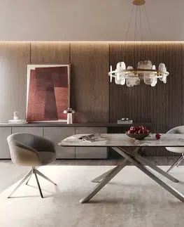 Jedálenské stoly DELIFE Jedálenský stôl Edge oválny 200x100 keramika Minas Melange bielo-béžová krížová podstava obdĺžnik nerezová oceľ