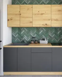 Kuchynské linky KONDELA Vinetu 200 kuchynská linka dub artisan / sivá