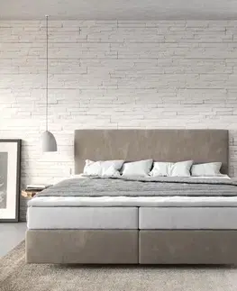 Postele Boxspring DELIFE Boxspring posteľ Dream-Well 180×200 cm mikrovlákno béžová s vreckovou pružinovou matracou a visco topperom