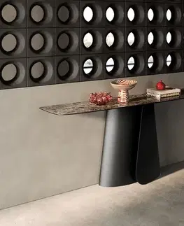Konzolové stolíky DELIFE Konzolový stolík Edge zaoblený 180×40 cm keramika Emperador Extra Lucidato tmavohnedá Livos kov čierna