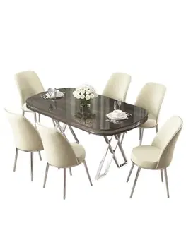 Jedálenské sety Dining Table & Chairs Set (7 Pieces) Lai - Anthracite, Chrome, Cream