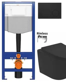 Závesné wc sety CERSANIT predstenový inštalačný systém s čiernym tlačidlom K97-0637 + WC REA CARLO MINI RIMLESS ČIERNY MAT + SEDADLO K97-526 0637 MM1