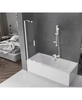 Sprchové dvere MEXEN/S - Velar Dvojkrídlová posuvná vaňová zástena 75 x 150, transparent, biela 896-075-000-01-20