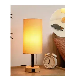 Lampy BRILAGI - Stolná lampa s USB portom TABLON 1xE27/25W/230V dub/čierna/béžová BRI601
