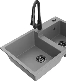 Kuchynské drezy MEXEN/S MEXEN/S - Tomas granitový drez 2-bowl vrátane batérie Elia, šedá 6516-71-670101-70-B
